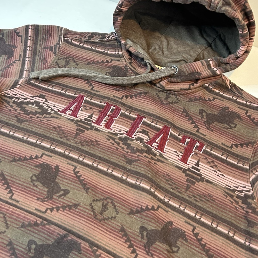 Ariat REAL Hoodie Women's Medium Mauve Brown Aztec Print Pullover Western Ranch